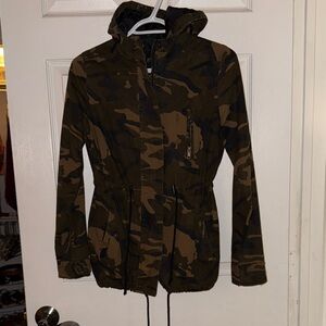 Ambiance Women's Camo Hooded Utility Jacket - Olive & Brown